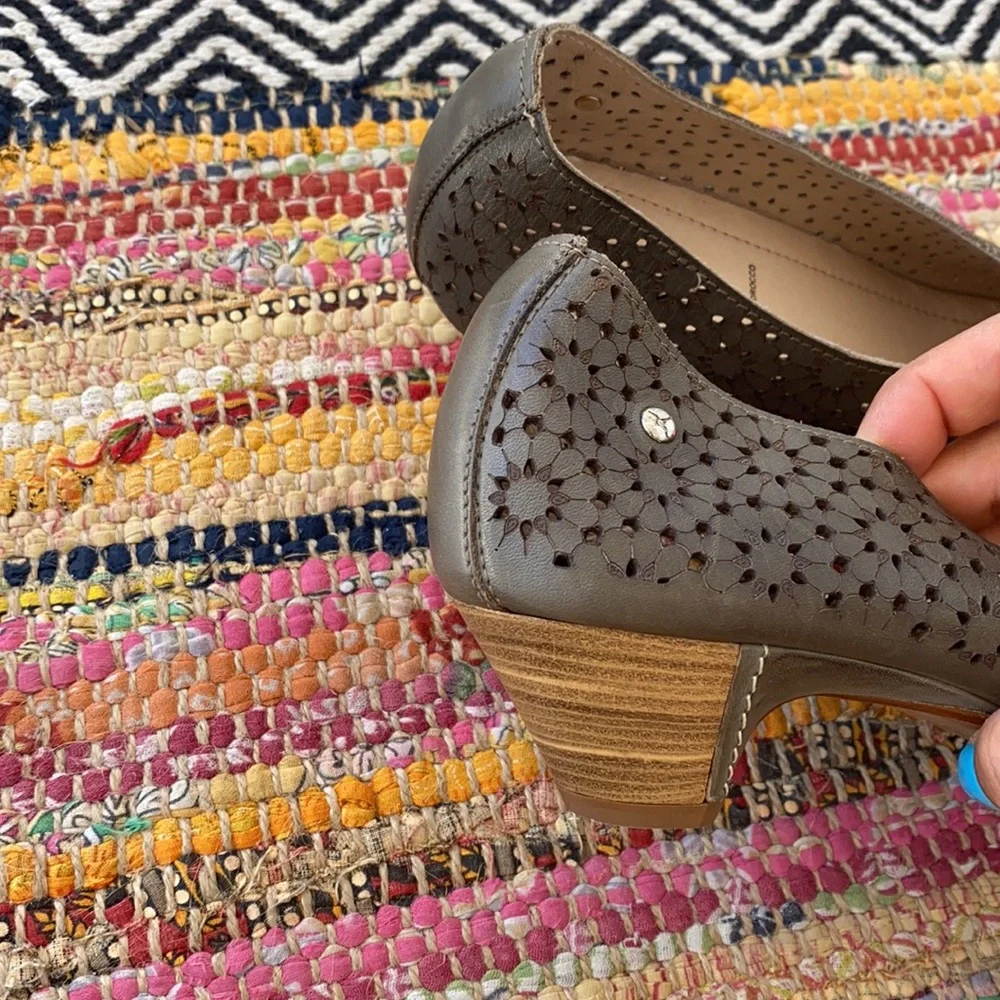 PIKOLINOS Olive Green Perforated Leather Flats